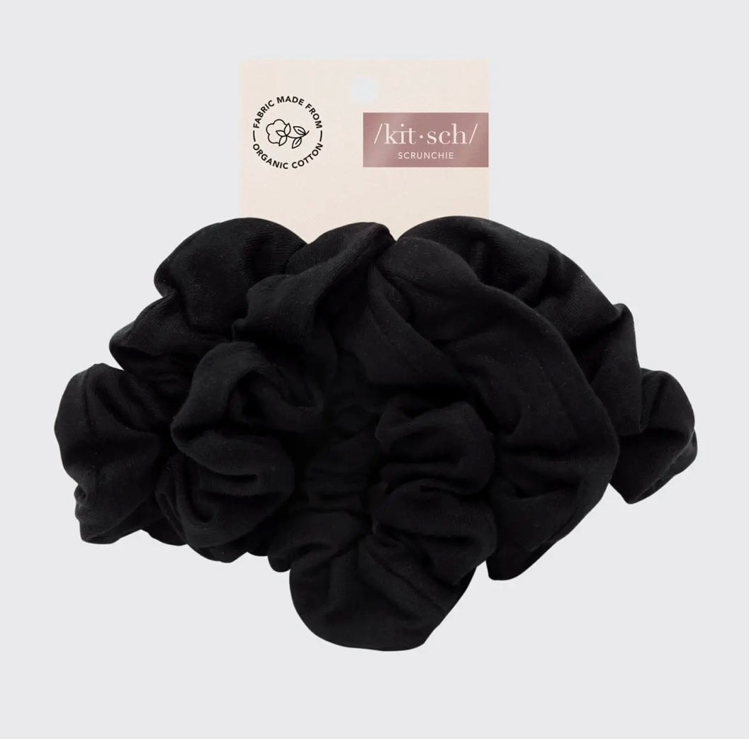 Scrunchies de algodón orgánico negro - Paquete de 5